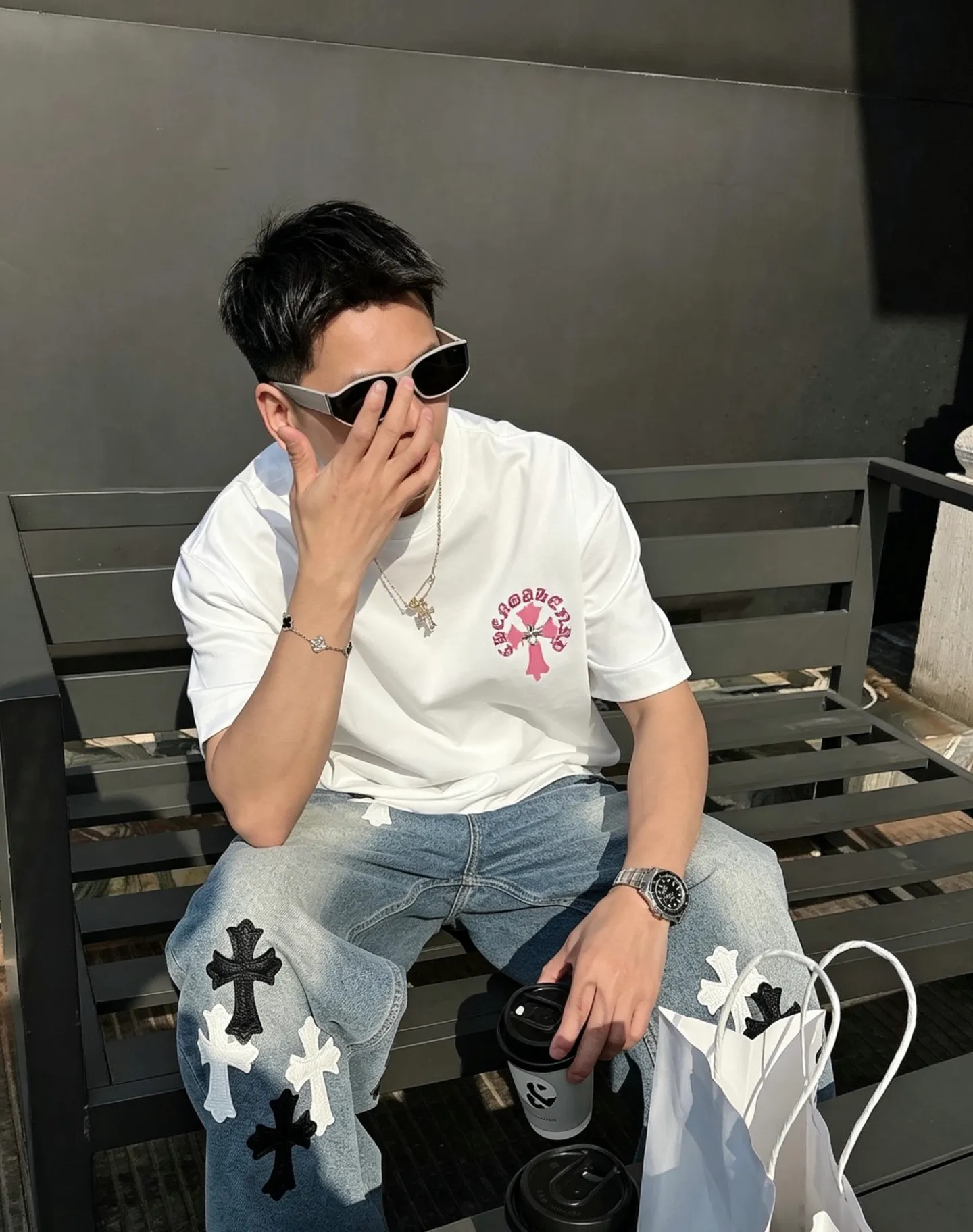 CH～ 《 》 ， tee ， Same Style ， : Black White Coffee Brown Size：S（90-130 ） M（125-150 ） L（135-165 ） XL（160-190 ） XXL（185 ）